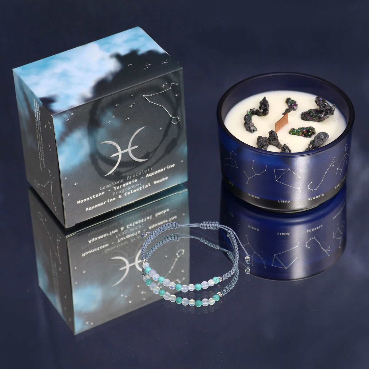 Bougie Astro & Bracelet Gemmes — Poissons