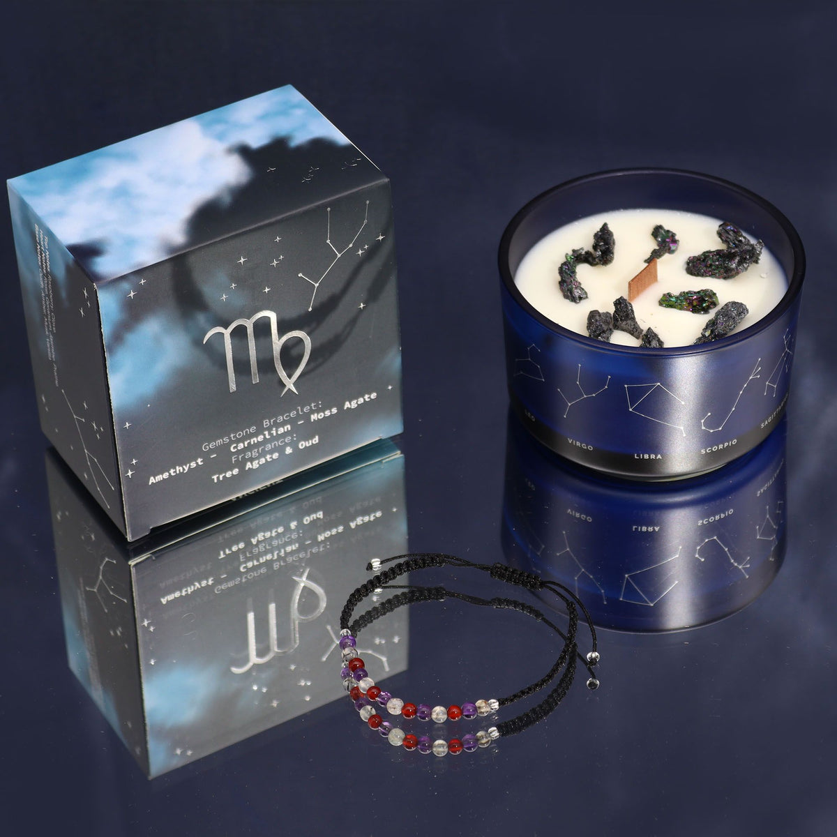 Bougie Astro & Bracelet Gemmes — Vierge