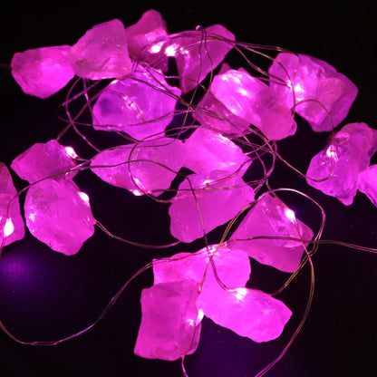 Guirlande Lumineuse de Cristaux Bruts — Quartz Rose de l'Amour