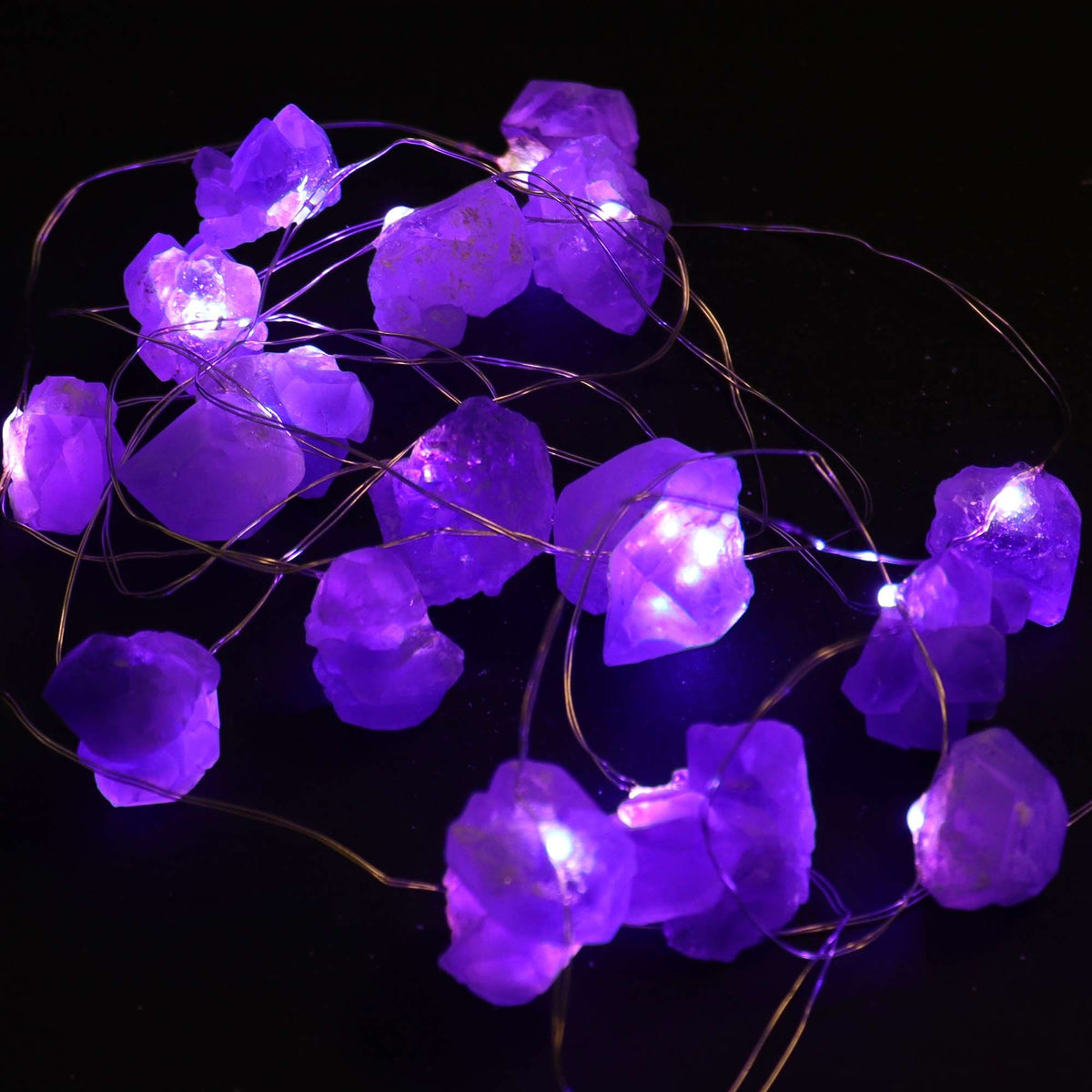 Guirlande Lumineuse de Cristaux Bruts — Améthyste Violette