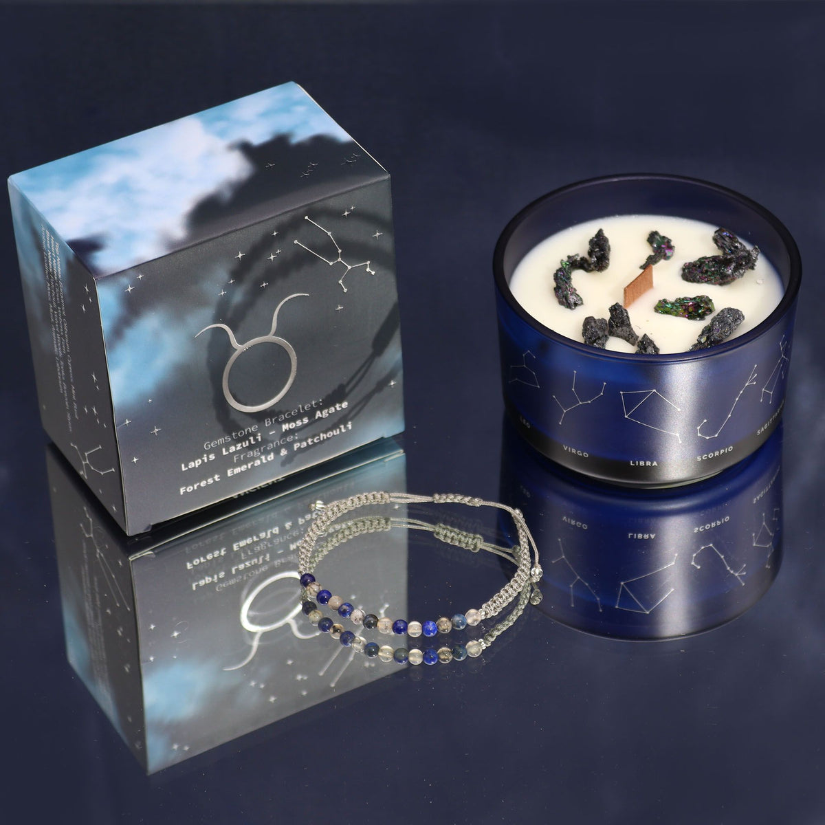 Bougie Astro & Bracelet Gemmes — Taureau