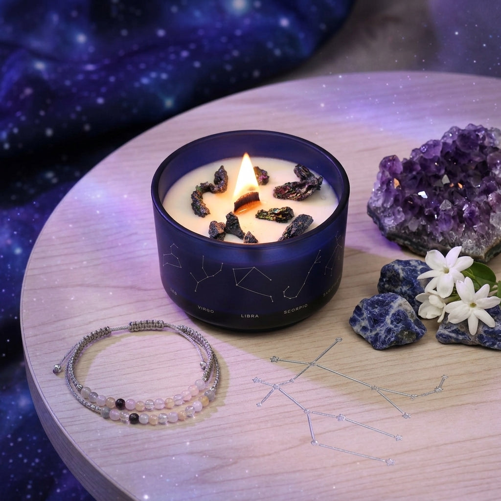 Bougie Astro & Bracelet Gemmes — Gémeaux