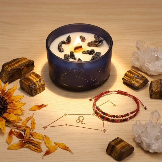 Bougie Astro & Bracelet Gemmes — Lion