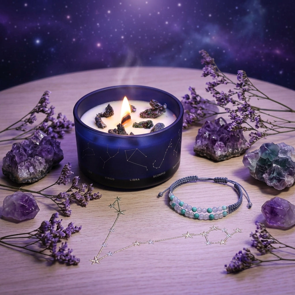 Bougie Astro & Bracelet Gemmes — Poissons