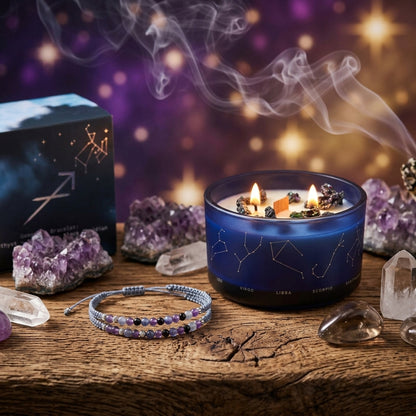 Bougie Astro & Bracelet Gemmes — Sagittaire