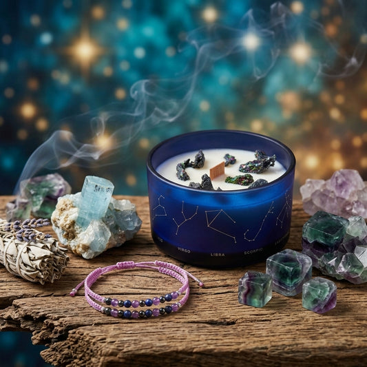 Bougie Astro & Bracelet Gemmes — Verseau