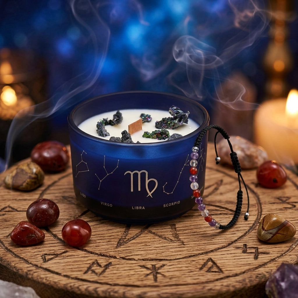 Bougie Astro & Bracelet Gemmes — Vierge