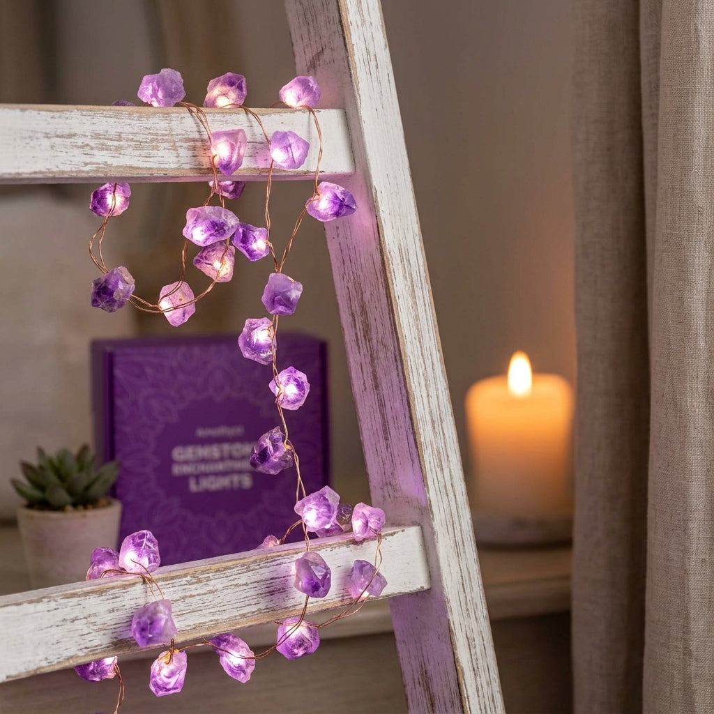 Guirlande Lumineuse de Cristaux Bruts — Améthyste Violette