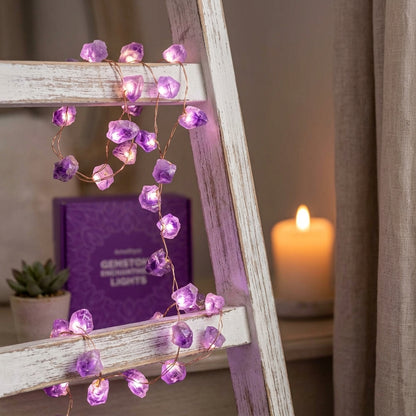 Guirlande Lumineuse de Cristaux Bruts — Améthyste Violette
