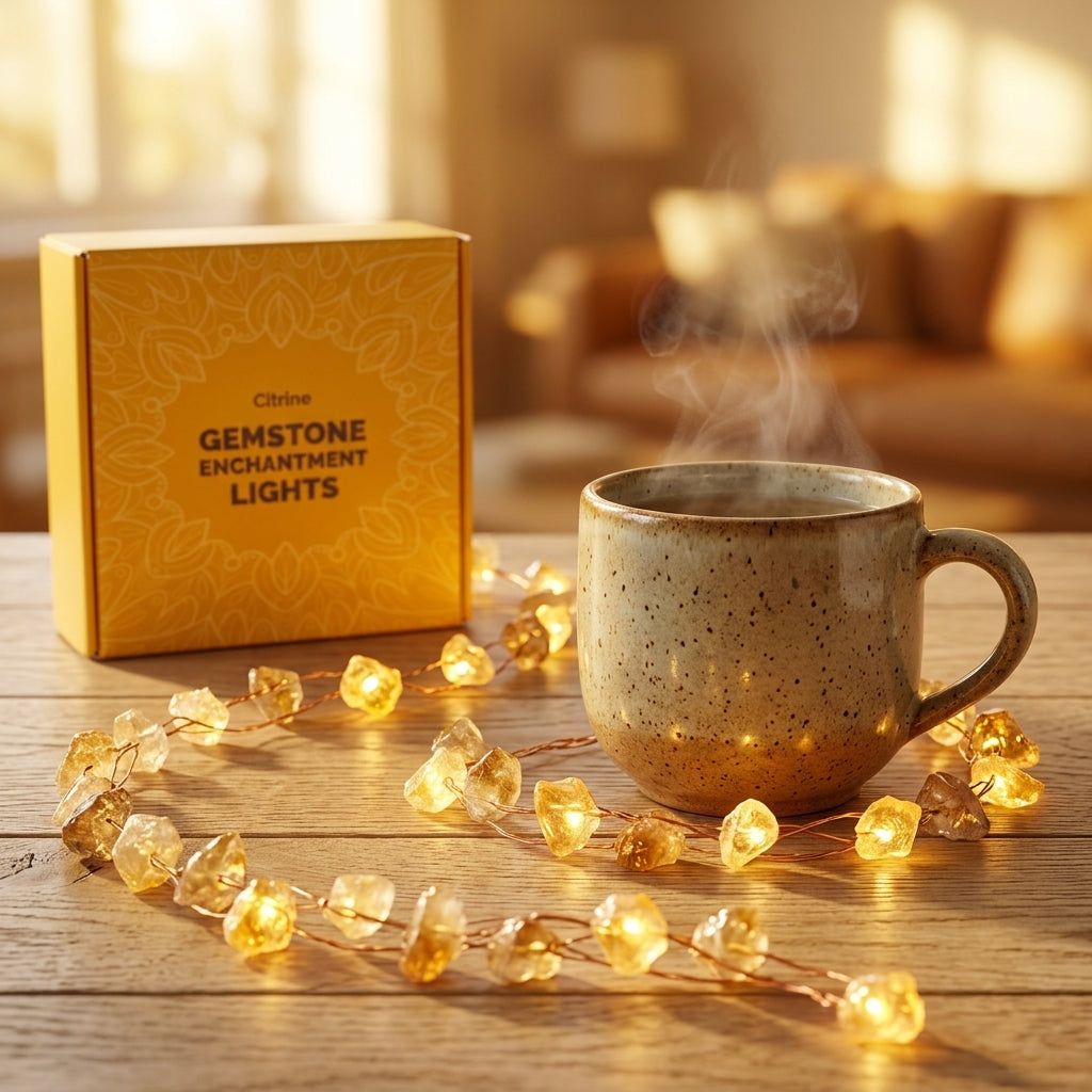 Guirlande Lumineuse de Cristaux Bruts — Citrine Solaire