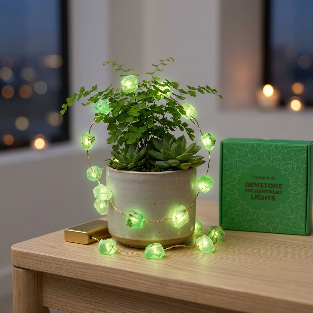 Guirlande Lumineuse de Cristaux Bruts — Jade Vert Équilibre