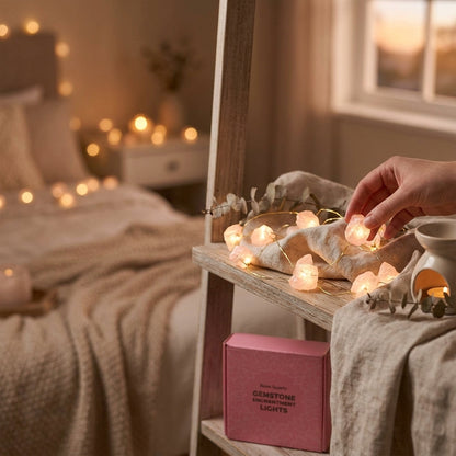 Guirlande Lumineuse de Cristaux Bruts — Quartz Rose de l'Amour