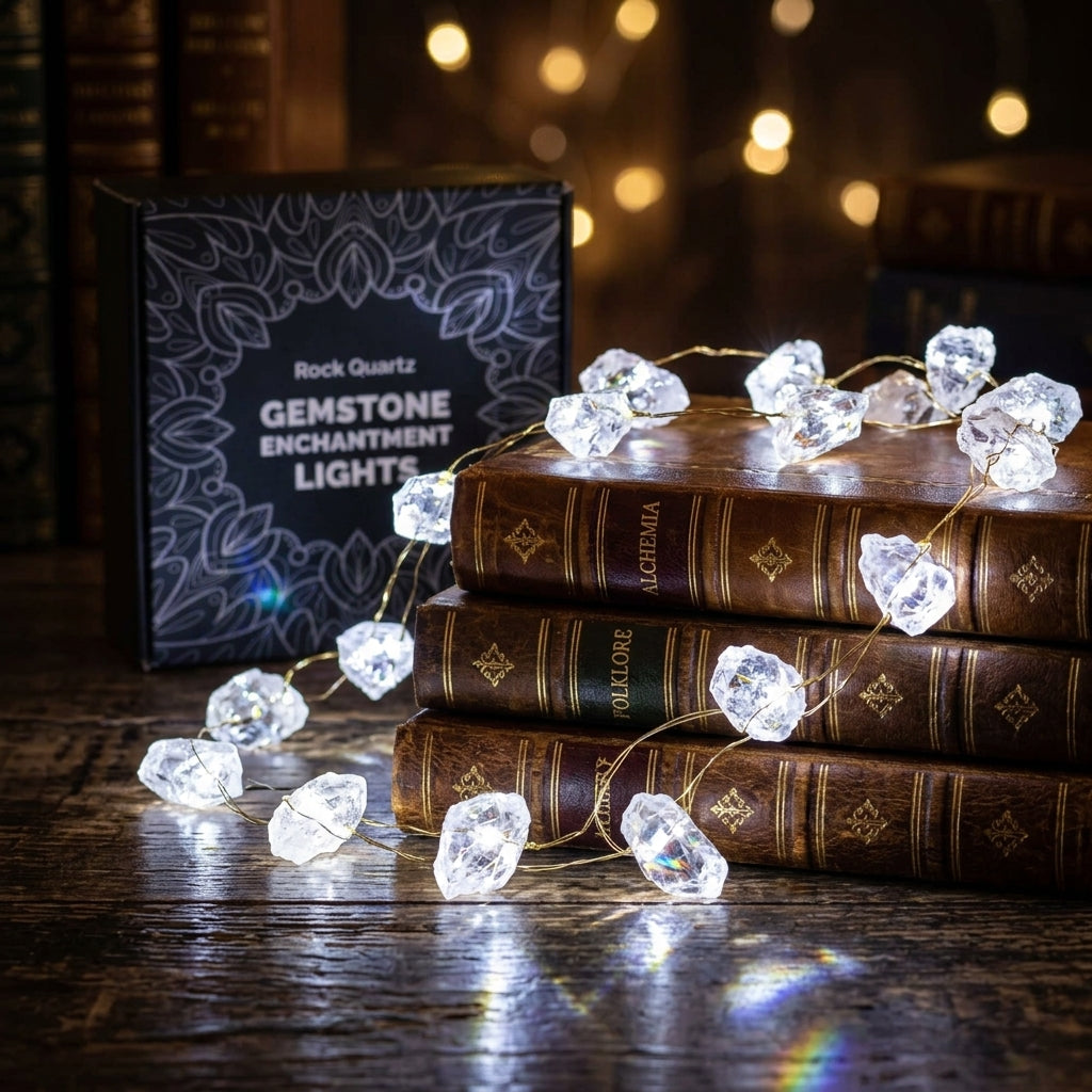 Guirlande Lumineuse de Cristaux Bruts — Cristal de Roche Pur