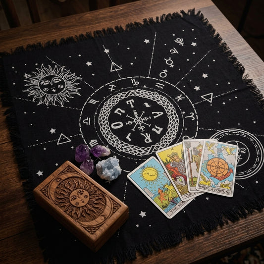 Tapis de Tirage en Coton — Carte Céleste du Soleil et de la Lune