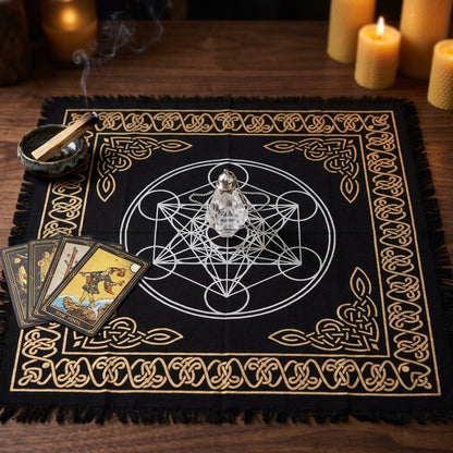 Tapis de Tirage en Coton — Géométrie Sacrée & Cube de Métatron