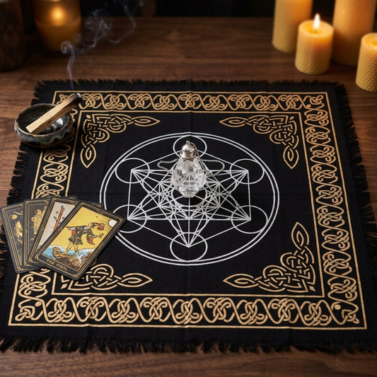 Tapis de Tirage en Coton — Géométrie Sacrée & Cube de Métatron